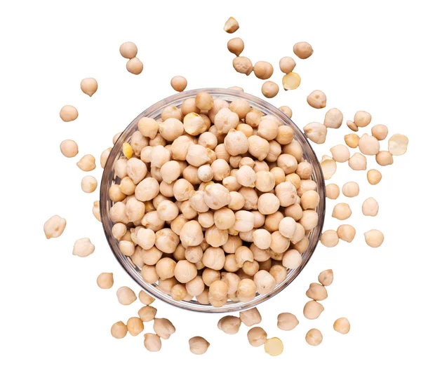 Raw chickpea in plate, isolated on white — Stock Photo, Image