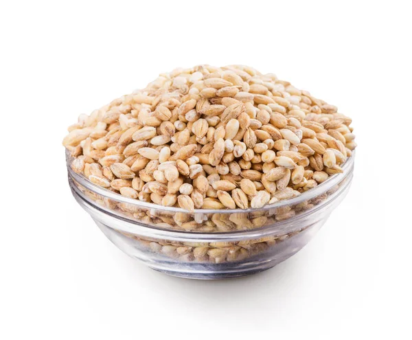 Wheat grains in bowl on white background — Stock Photo, Image