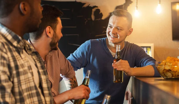 Mutlu genç arkadaşlar barda alkol içecek içme — Stok fotoğraf
