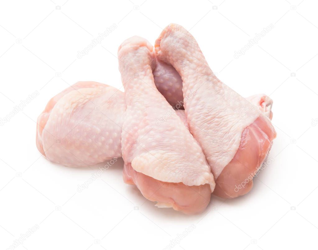 Fresh chicken legs on white background