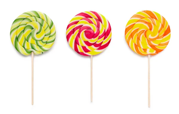 Three colorful lollipops isolated on white — Stock Photo, Image