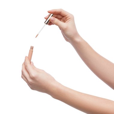 Beyaz arka plan üzerinde izole el holding kapatıcı