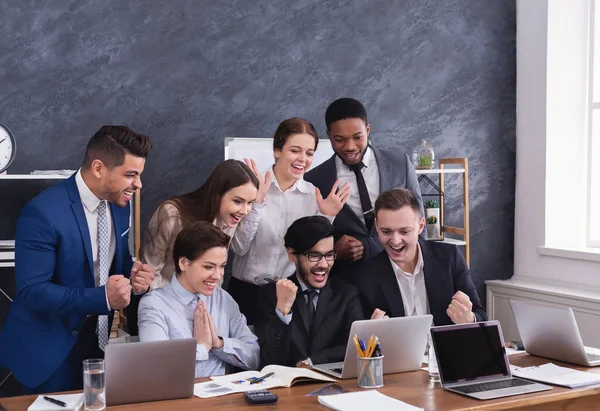 Happy multiracial managers successfuly completed hard project — Stock Photo, Image