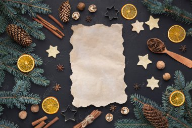 vintage kağıt ve Noel süslemeleri ile çerçeve şenlikli