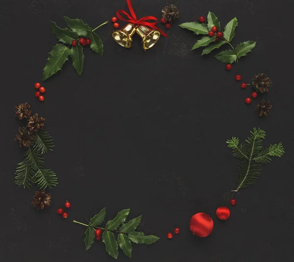 黑色背景的圣诞装饰框架 — 图库照片