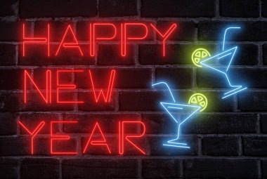 Yeni yıl kutlama kavramı. Neon florasan metin