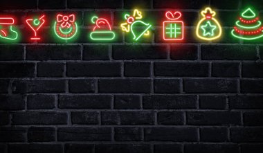 Neon Noel işaretleri tuğla duvar dizi