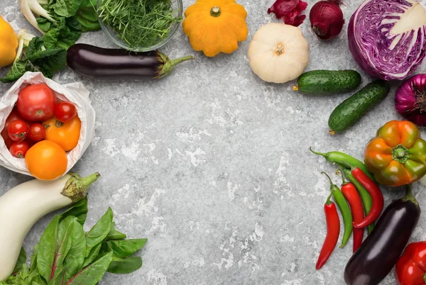 Fresh vegetables set on gray concrete background — Stock Photo, Image