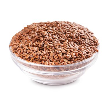 linseeds üzerinde beyaz izole cam kase