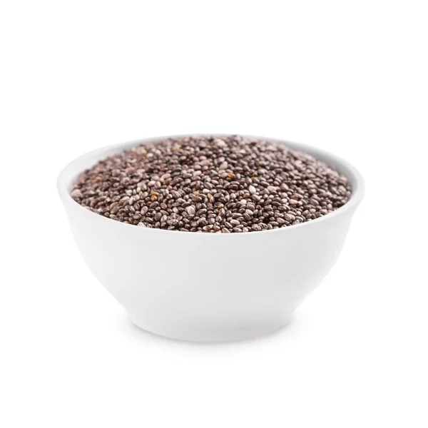 Healthy chia seeds in bowl on white background — Stock Photo, Image