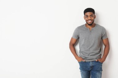 Black casual man with his hands in his pockets clipart