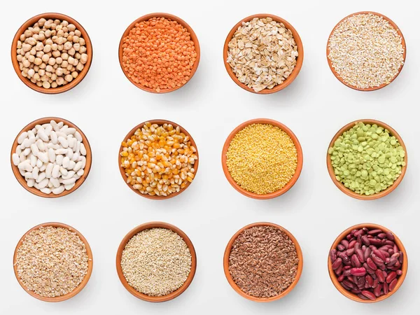 Set of various grains isolated on white background — Stock Photo, Image