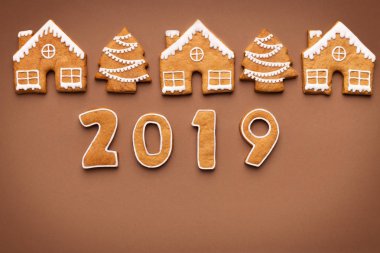 Neşeli Noel ve mutlu yeni yıl 2019, üstten görünüm