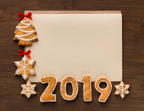 Julkort med pepparkakor, 2019, ovanifrån — Stockfoto
