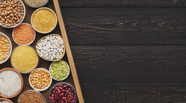 Choose your porridge. Cereals and legumes assortment — Stock Photo, Image