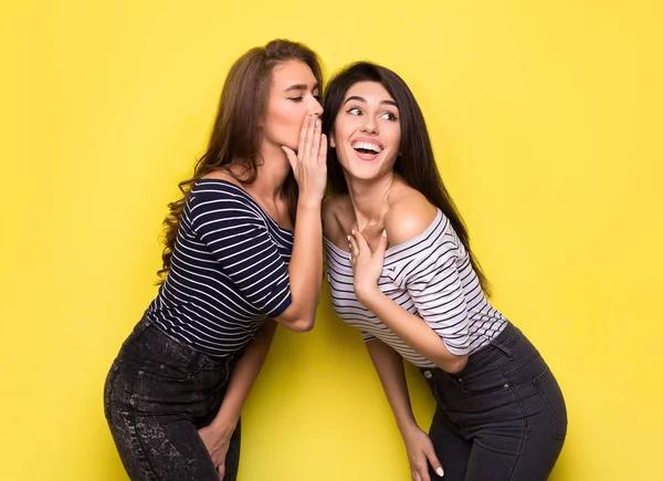 Rwo schöne Mädchen einander Geheimnis erzählen — Stockfoto