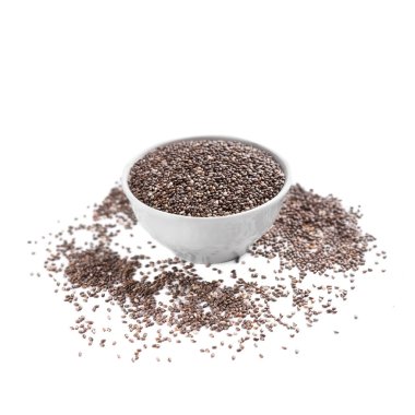 Chia superfood seramik kase tohum dağınık