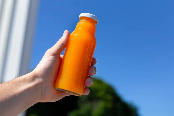 Здоровый овощной сок из свежей моркови — стоковое фото