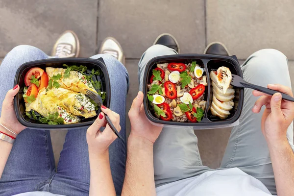 Almuerzo saludable al aire libre, vista superior — Foto de Stock