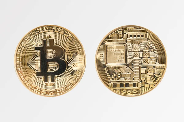 얼굴과 bitcoin, cryptocurrency 및 가상 화폐의 뒷면 — 스톡 사진