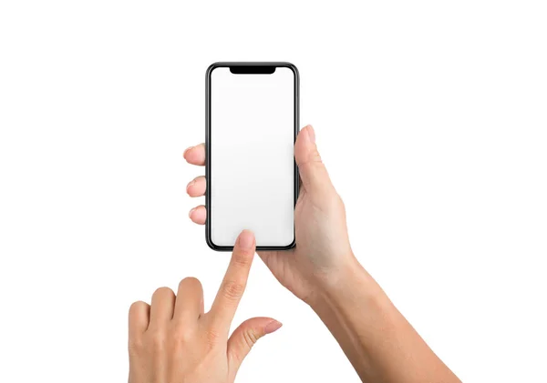 Ženská ruka pomocí prázdné dotykový smartphone — Stock fotografie