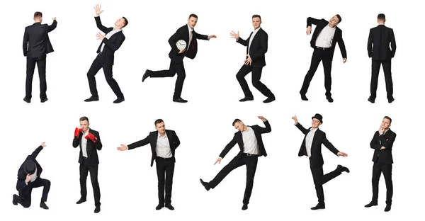 Collage van man in motion, geïsoleerd — Stockfoto