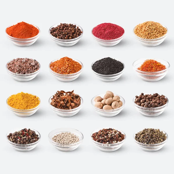 Collection of different spices on white background — Stock Photo, Image