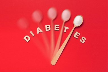 Diyabet yazıt, şeker kırmızı zemin üzerine kaşıkla