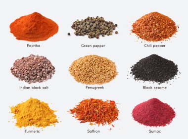 Beyaz zemin üzerine baharat çeşitleri