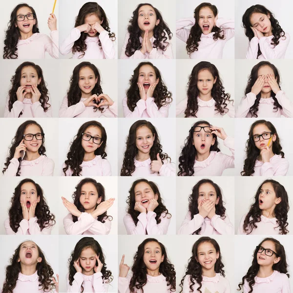 Set of different emotions of child girl — Stock Photo, Image