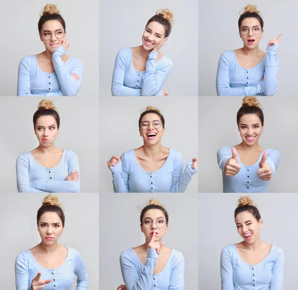 Portrait collage of girl with different facial expressions — Stock Photo, Image