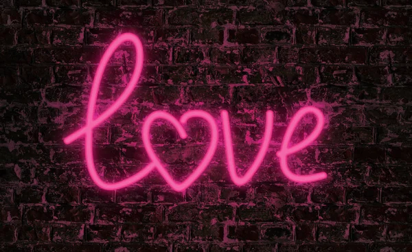 Αγάπη λέξη νέον κείμενο σε φόντο τοίχο grunge — Φωτογραφία Αρχείου