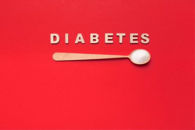 Diyabet yazıt, şeker kırmızı zemin üzerine kaşıkla