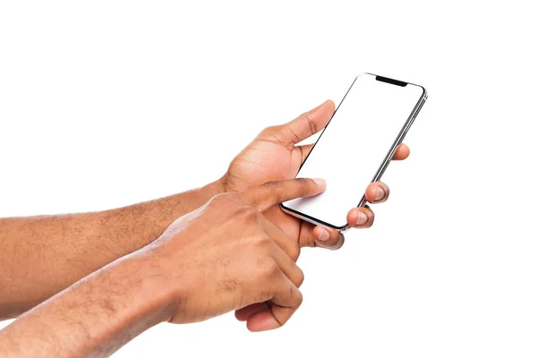 Male hand using blank touchscreen of smartphone — Stock Photo, Image