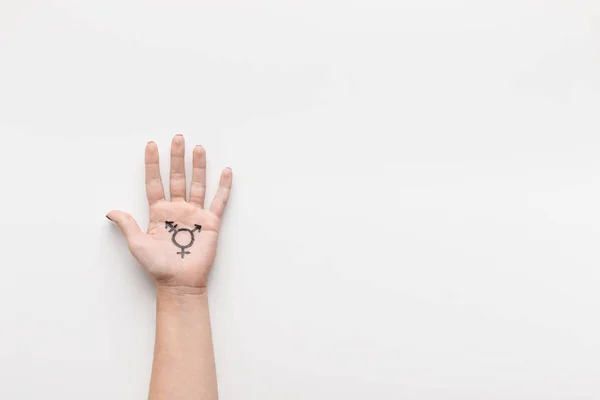 Symboli Transpłciowość malowane na palm, miejsce — Zdjęcie stockowe