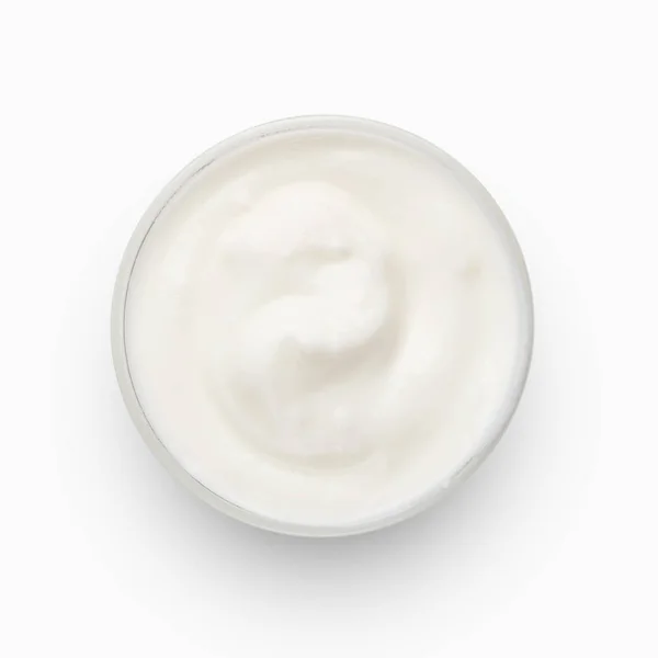 Bowl of sour cream, top view — Stock Photo, Image