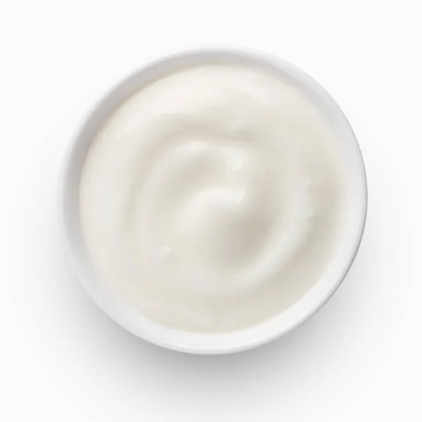 Bowl of yogurt, top view — Stock Photo, Image