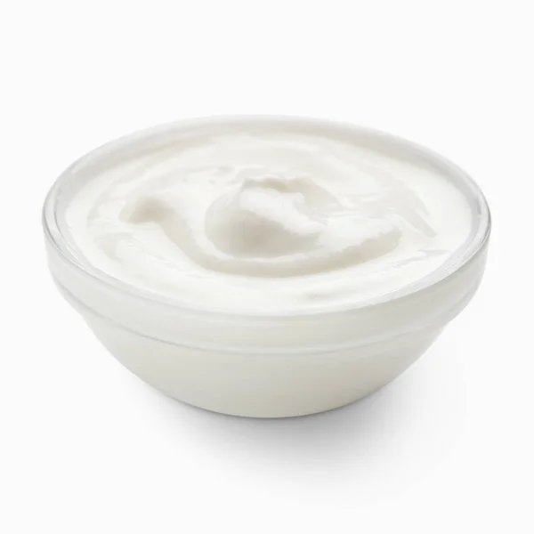 Organic yogurt in glass bowl — Stock Photo, Image