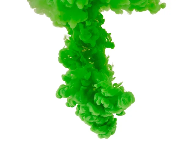 Nube de salpicadura de pintura verde en agua, aislada en blanco —  Fotos de Stock