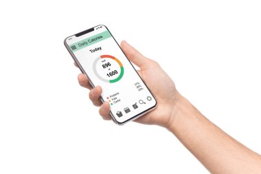 Sayma kalori uygulama ile smartphone tutan adam