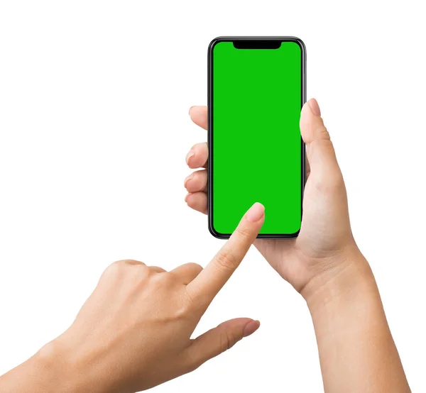 智能手机与绿色屏幕的关键色度模型 — 图库照片
