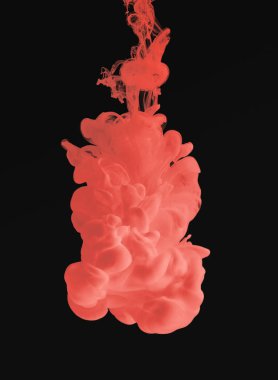 Soyut mürekkep mercan sıçramalarına siyah arka plan üzerine