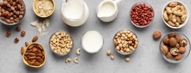 Vegan fındık süt kavramı, üstten görünüm