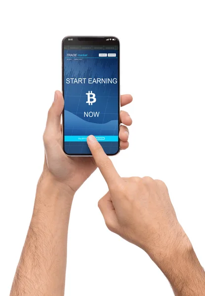 Bitcoin earning application on smartphone screen isolated — Stock Photo, Image