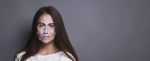 Digitalização futurista e tecnológica da face para reconhecimento facial — Fotografia de Stock