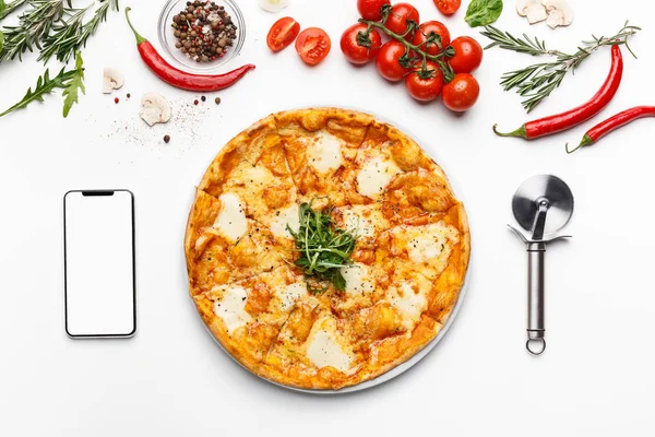 Food delivery. Order pizza online on phone