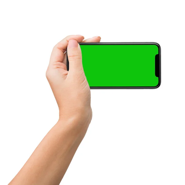 Smartphone with green screen for key chroma mockup — Stock Photo, Image