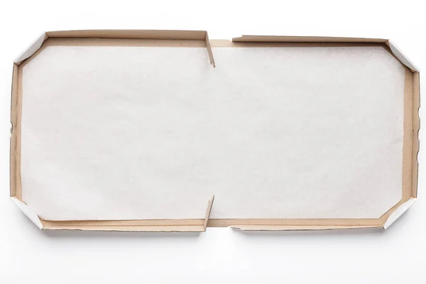 Empty open cardboard pizza box on white background — Stock Photo, Image