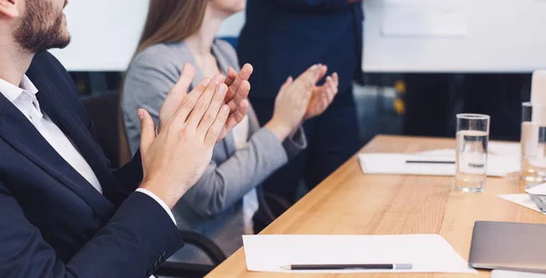 Professional education. Partners clapping hands after seminar — Stock Photo, Image