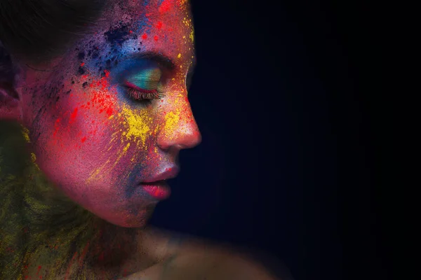Beautiful woman portrait with bright art make-up — Stock Photo, Image